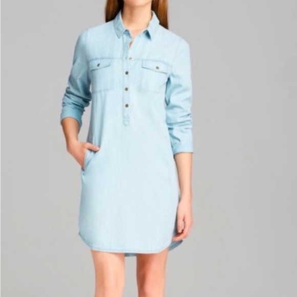 Eileen Fisher Dresses & Skirts - Eileen Fisher Chambray Shirt Dress M Tencel Cotton Pockets Button Front Casual